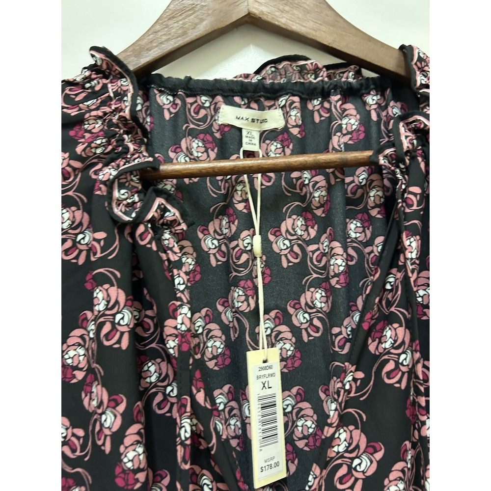 Max Studio Boho Prairie Floral Maxi Dress Ruffle Black Pink XL NWT - Picture 5 of 8